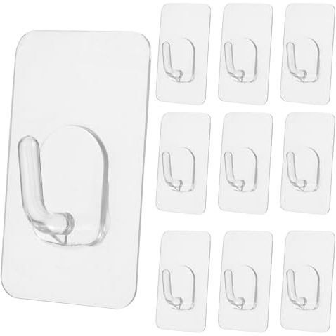 KFHENSOMR Self Adhesive Hooks 10 Pack Plastic Hooks Wall Extra Strong Sticky Hook for Hanging Heavy Duty Stick On Hook Multi-Purpose Wall Mounted for Home Kitchen Bathroom Outdoor Office