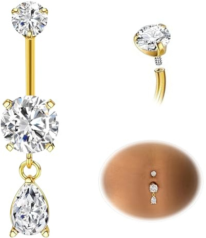 ESHIONER G23 Titane Piercing Nombril Or Jewelry Doré Longue Petite Courte CZ Piercing Pour Femme Percing Nombril 14G 10MM