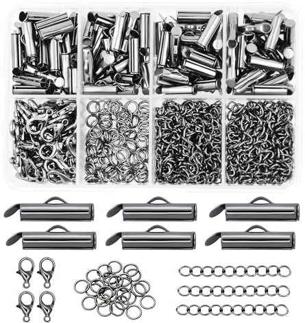 Mandala Crafts 13mm Gunmetal Seed Bead Sliders Clasps for Jewelry Making – 300 Slide Connectors Bars End Clasp Tubes Caps Finding