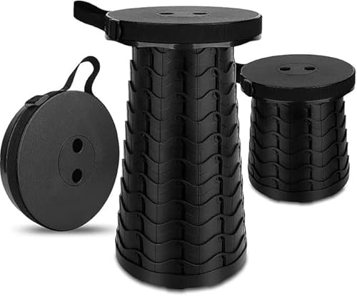 MY HOMIE Portable Chair Folding Stool,Retractable Telescopic Camping Stools Lightweight Sturdy Seat Adjustable Collapsible(BLACK) (Black)