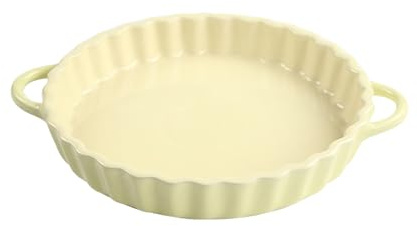 BUERPINKING Molde pequeño para tartas de cerámica, con asas, redondo, diámetro de 21 cm, altura de 4 cm, para magdalenas, quiche, pizza, pasta, parrilla, color amarillo