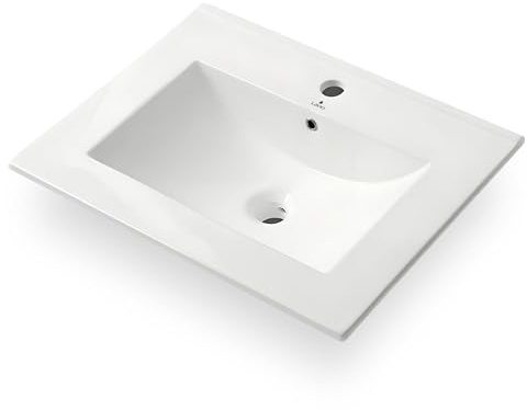 AKORD Lavabo da Incasso NORDIS Rettangolare in Ceramica per Mobile Bagno, 61x46,5x17 cm, Bianco Lucido