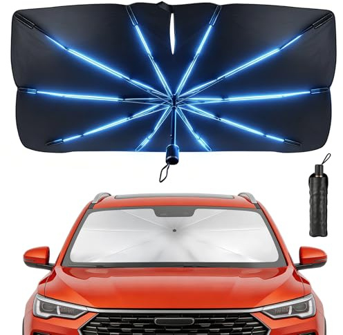 Enerfero Parasol Coche Delantero – 140x80cm / 130x68cm Ajustable, Protección UV Titanio, Parasol Frontal Universal para Sedán SUV Camioneta, Plegable y Portátil – Nuevo Diseño 2026