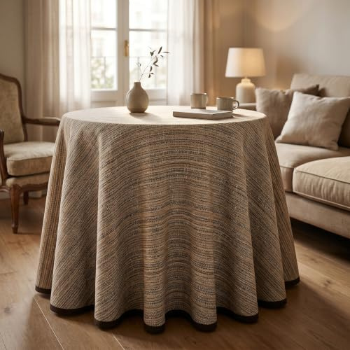 FUSIONHOME Falda Mesa Camilla Redonda 80 cm Beige RB Premium Tejido Primavera Verano - Faldilla Mesa Camilla Fina Altura para Mesa 75 cm - Fabricado en España 50% Algodón 50% Poliester