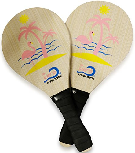 Vero Frescobol Frescobol Florida Set, 2 Original Beach Paddles, 2 Balls, 2 Darts and Beach Tote-Bag (Pink Flamingo Set)