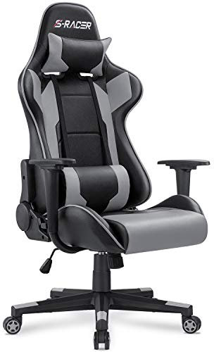 Homall Gaming Chair, Office Chair High Back Computer Chair Leather Desk Chair Racing Executive Ergonomic Adjustable Swivel Task Chair with Headrest and Lumbar Support (Grey)