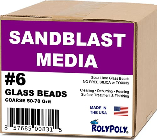 Sandblasting Media Glass Beads #6 (10 LBS) 50-70 Grit for Sandblaster Abrasive, Blasting Gun, Cabinet