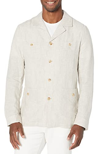 Cubavera Collection Men's Long Sleeve Linen Delave Guayabera Jacket, Natural Linen, X-Large