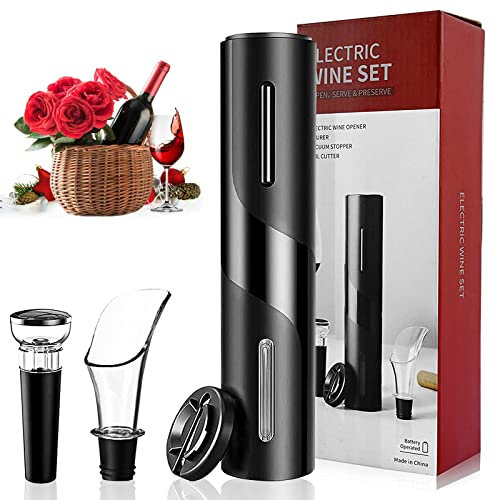 Elektrisches Korkenzieher Set, 4 in 1 Professioneller Elektrischer Weinflaschenöffner, Automatischer Batteriebetriebener Korkenzieher mit Folienschneider und Vakuumstopfen, für Küche/Bar/Party