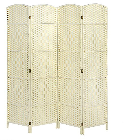 Panana 4 Panel Folding Room Divider Freestanding Screen Privacy Hand Made Wall Divider (Beige, 4 Panel)