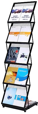PATIKIL Foldable Magazine Display Racks Floor Standing 5 Layers Brochure Stand Catalog Literature Holder with Wheels for Hotel, Exhibition, Office