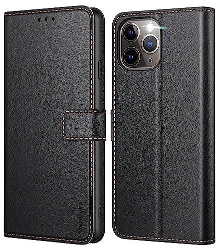Ganbary Coque pour iPhone 11 Pro, [Housse en Cuir PU Premium] [Etui à Rabat] [Pochette de Portefeuille], Étui de Protection pour iPhone 11 Pro - Noir