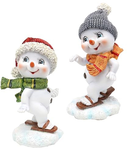Dekohelden24 501848 Enfants à Neige avec Bonnet et écharpe, Rouge/Gris avec Skis, 5,5cm x 6,8cm x 11cm, Lot de 2