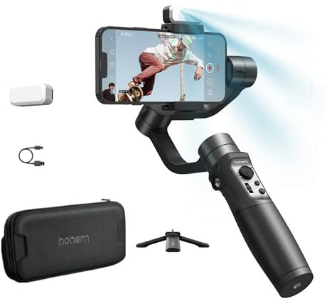 hohem iSteady Mobile Plus Kit Smartphone Gimbal Estabilizador, Gimbal Teléfono w/Luz de Relleno, Carga útil máxima 280g, Android y Phone Gimbal, Youtube TikTok Video Vlogging Estabilizador