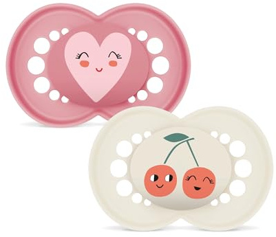 MAM Original Succhietto 6+ Mesi (Set da 2), Ciuccio MAM 6-16 mesi con tettarella ortodontica in silicone, Kit da 2 accessori neonato con pratico porta ciuccio sterilizzatore, Rosa/Neutro