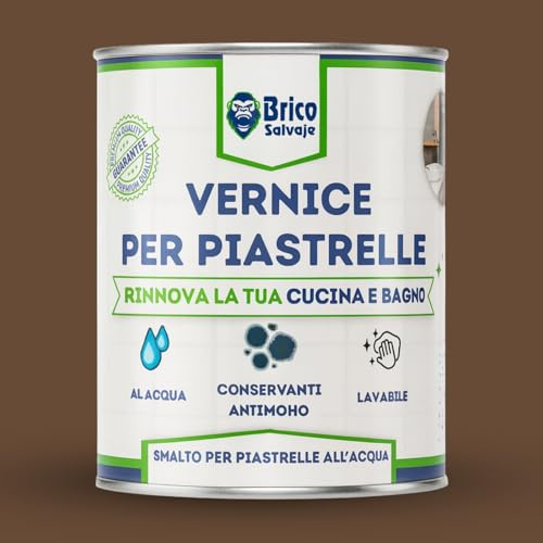 BRICOSALVAJE Vernice lucida per piastrelle da cucina e bagno a base d'acqua | Senza primer | Lavabile | Grande durezza (Tabacco, 750 ML)