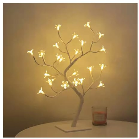 Twinkle Tree, LED Tabletop Bonsai Tree Light LED Rose Tree Lights Enchufe USB Lámpara de Mesa Fairy Flower Night Light Spirit Tree para decoración de Dormitorio de Navidad (Blanco 24 Luces Sakura)