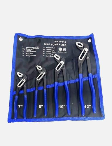 Juego de 4 alicates de bomba de agua de 175 mm, 200 mm, 250 mm y 300 mm, asas de manguera ajustables rápidas, juego de alicates de agarre deslizante con gran capacidad de mandíbula y mango