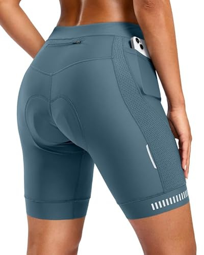 Bikewa Women's 4D Padded Bike Shorts with Zipper Pockets Gel Road Cycling Biking Biker Shorts for Bicycle Riding(Blue Grey,XXL)