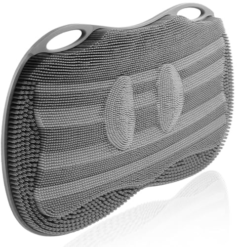 Kalolary Tapis de Douche en Silicone Pour Frotter Les Pieds, Grand Tapis de Douche Avec Ventouses Antidérapantes et Brosse pour Nettoyer, Exfolier et Masser Les Pieds Sans Se Pencher (Gris)