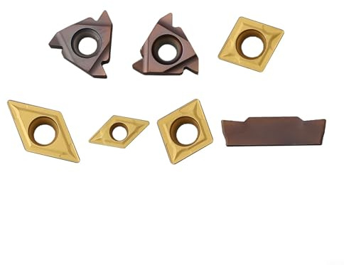 UrbanHui Set di 7 inserti in carburo per tornio con gambo da 16 mm, supporto per utensili da tornitura include diversi modelli per varie attività di lavorazione