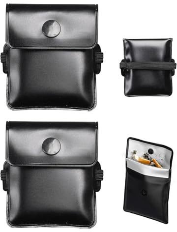 HUVZOR 2 piezas Ceniceros portátiles, ceniceros de bolsillo portátiles, ceniceros de bolsillo portátiles, ceniceros de bolsillo ignífugos, bolsa a prueba de olores, ignífugo de PVC, negro