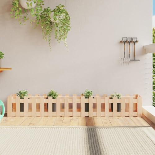 Jardinera elevada, bancal de jardín, estable, diseño de valla, 200 x 30 x 30 cm, madera maciza de pino para terraza, balcón, jardín, jardín