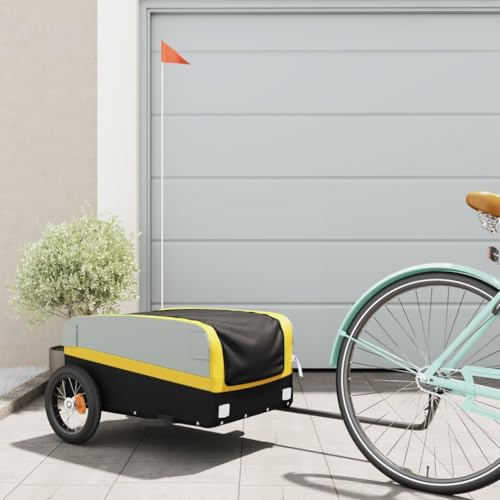 Generico Rimorchio da Bici Nero e Giallo 30 kg in Ferro,Rimorchi per Bicicletta