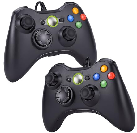 Vexnaro 2 para Mando Compatible con Xbox 360 Pack, Gamepad con Cable USB, Joystick Ergonómico y Doble Vibración, Control Preciso, Compatible con Windows XP/7/8/10