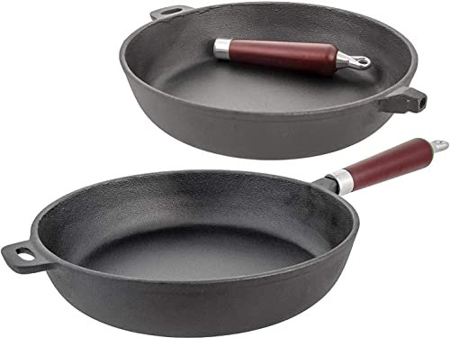 KING HOFF Hochwertige Premium-Gusseisen-Bratpfanne Master Class Non Stick mit abnehmbarem Griff. Sehr Solider, Stabiler Eisenguss (28 cm)