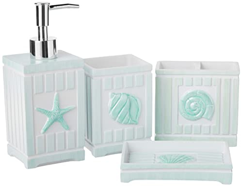 Sweet Home Collection Decoración contemporánea para bañera y Ducha, Resina, Conchas de Playa, Juego de 4 Piezas