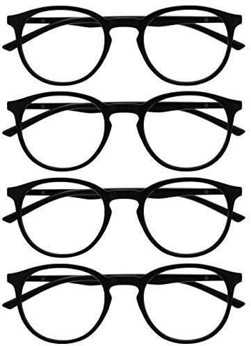 OPULIZE MET Reading Glasses for Women Men, Slim Round Frame with Spring Hinges and Scratch Resistant, Black +2.5 (Pack of 4)