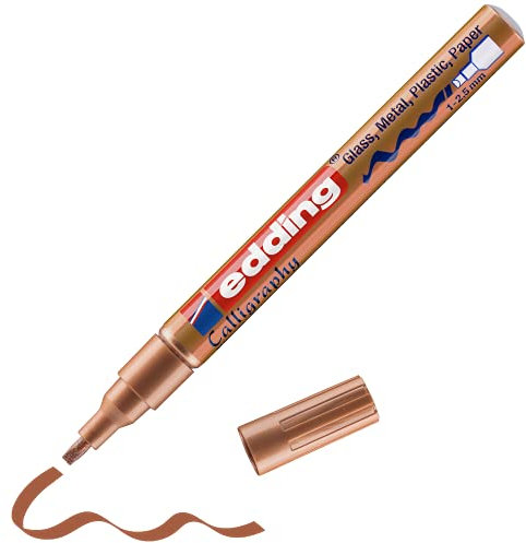 edding 753 Glanzlackmarker Kalligrafie - Kupfer - 1 Lackmarker - Kalligrafiespitze 1-2, 5 mm - Lackstift für Glas Stein Kunststoff Papier - Wasserfest, Stark Deckend - Bullet Journals, Hand-Lettering
