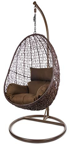 Kideo® set completo: poltrona sospesa con telaio e cuscino, per interni ed esterni, in rattan sintetico. Colore telaio e cesto: marrone. Cuscino: Nest, marrone scuro (7790 chocolate)