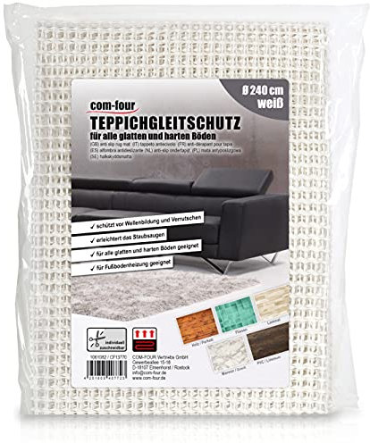 COM-FOUR® Tappetino antiscivolo per tappeti, tappezzerie, tovaglie - sottotappeto Ø 240 cm - ferma tappeto - tappetino adesivo antiscivolo bianco - tappetino per cassetti tagliabile