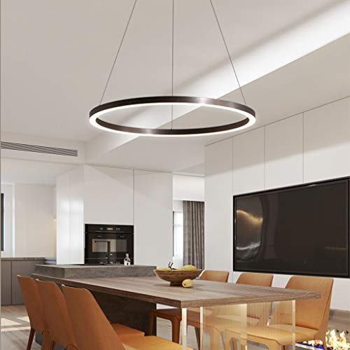 Lampadario Sospensione LED Lampada Soggiorno Lampadario Dimmerabile Con Telecomando Lampade Sospensione Moderne Tavolo Pranzo Soffitto Luminoso Acrilico Rotondo in Alluminio,Nero,1lap 60cm