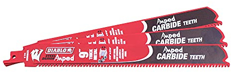 3 Pack 9 inch 8 TPI Diablo Steel Demon Amped Carbide Reciprocating Saw Blades for 3/16-9/16 Thick Metals Boron Steel Ultra High Strength Steel (UHSS) Cast Iron Stainless Steel