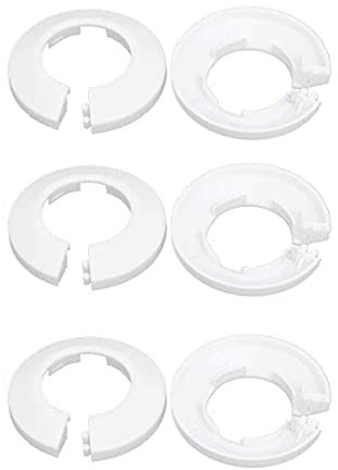 PAKEY Kunststoff-Rohrmanschetten, Wandflansch, einfache Installation, Kunststoff-Heizkörper-Rosette, Wasserrohr-Abdeckung, Abdeckmanschette, Wandrohr-Abdeckung, Dekoration, weiß, 33 mm, 6 Stück