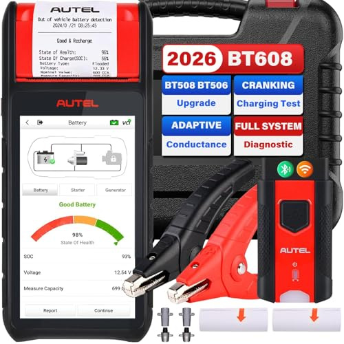 Autel MaxiBAS BT608 (E) Tester Batteria Auto, 2026 in su di BT508/BT506, Conduttanza Adattiva (Valore 1000+), Test Carica Avviamento come BT609, Reset Batteria, Sistemi Completi MK808S/MX808S