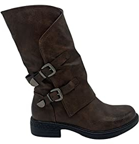 STILL Stivale Donna Scarpe Stivaletto con Fibbia Laterale Zip Cerniera Biker Motociclista Stivali Inverno Nuovi 41 Marrone