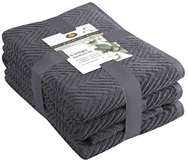 Gözze - Frottier-Set, 2 Handtücher (50 x 100 cm), 2 Duschtücher (70 x 140 cm) und 2 Gästetücher (30 x 50 cm), 100% Baumwolle, 480 g/m² - Anthrazit