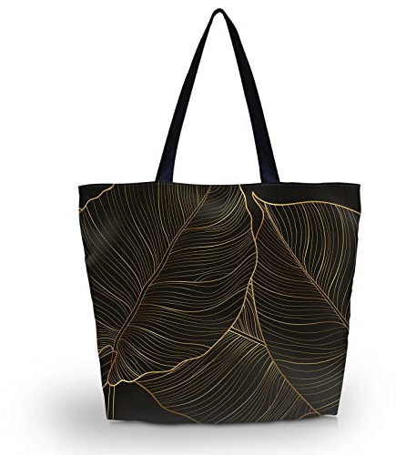 AOKSUNOVA Bolsa de compras Bolsa de tela negra plegable con cremallera Bolsa de compras Bolsa de asas