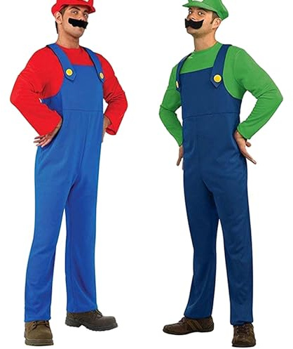 YUUGYD Cosplay Costume Super Brothers, Costume Bambini Adulti Uomini e Donne con Cappelli e Baffi, Fancy Dress Cosplay Carnevale Halloween, Uomo Verde, S