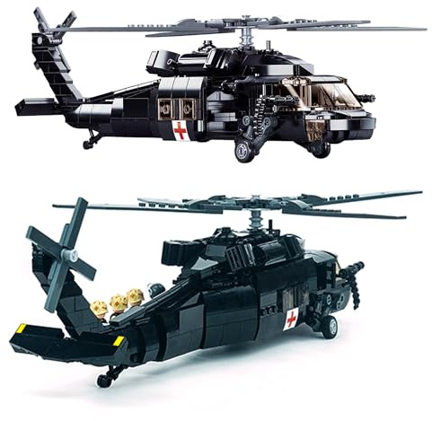 Tarcury UH-60 Black Hawk Hélicoptère de Service Militaire Jouet de Construction - Ensemble de l'Armée avec 692 PCS et 4 Soldats Jouets
