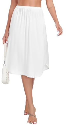 Wikoan Damunderkjol Super Mjuk Underkjol Lång Minikjol Underkläder Modal Petticoat för Klänningar S-XXL, Vit, M
