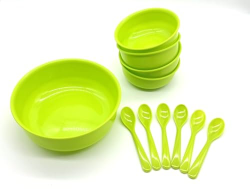 Juego de 11 cuencos para compota, cuencos de postre, vajilla para fiestas infantiles, vajilla de camping, vajilla de plástico, color verde lima