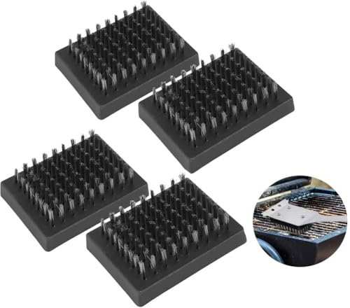 4 cepillos para parrilla, cerdas de alambre para barbacoa, cabezales de repuesto para cepillo de parrilla y raspador