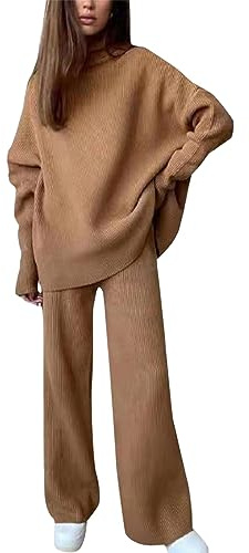 Completo Maglia e pantalone donna casual elegante tuta da casa curvy comode 2 pezzi set coordinato invernale maglia oversize lavoro firmato morbida moda lounge