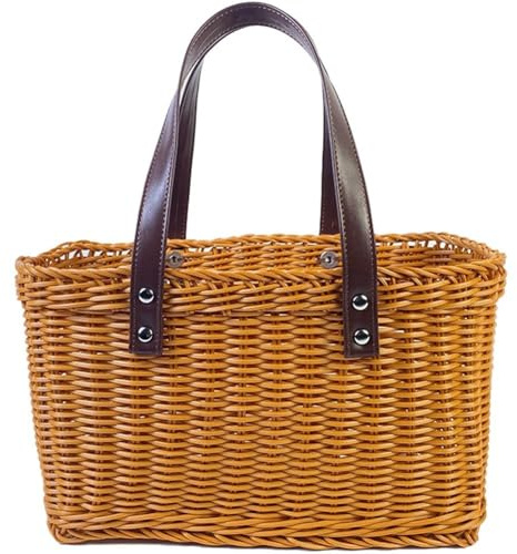 Dinntty Panier De Courses en Rotin Cuir, Paniers De Rangement, Conteneur De Fruits Ménagers, Panier À Main Polyvalent pour Cuisine, Fête