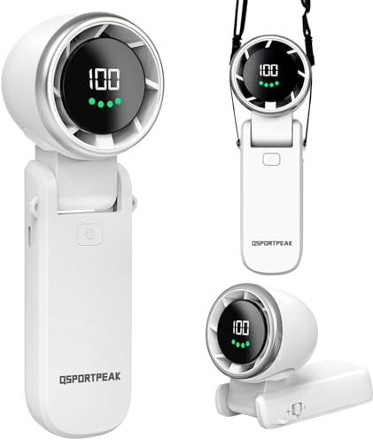 Ventilatore Portatile a Mano,Mini Turbo Ventilatore Regolabile in Velocità(1-100),Batteria Ricaricabile da 4000mAh,Display Digitale,3 in 1 mano/scrivania/collo ventilatore,Viaggi/Campeggio-Bianco
